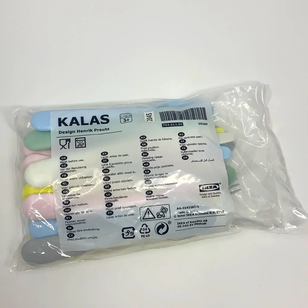 18 pc IKEA KALAS kid flatware set, mixed colors, plastic forks, knifes, spoons